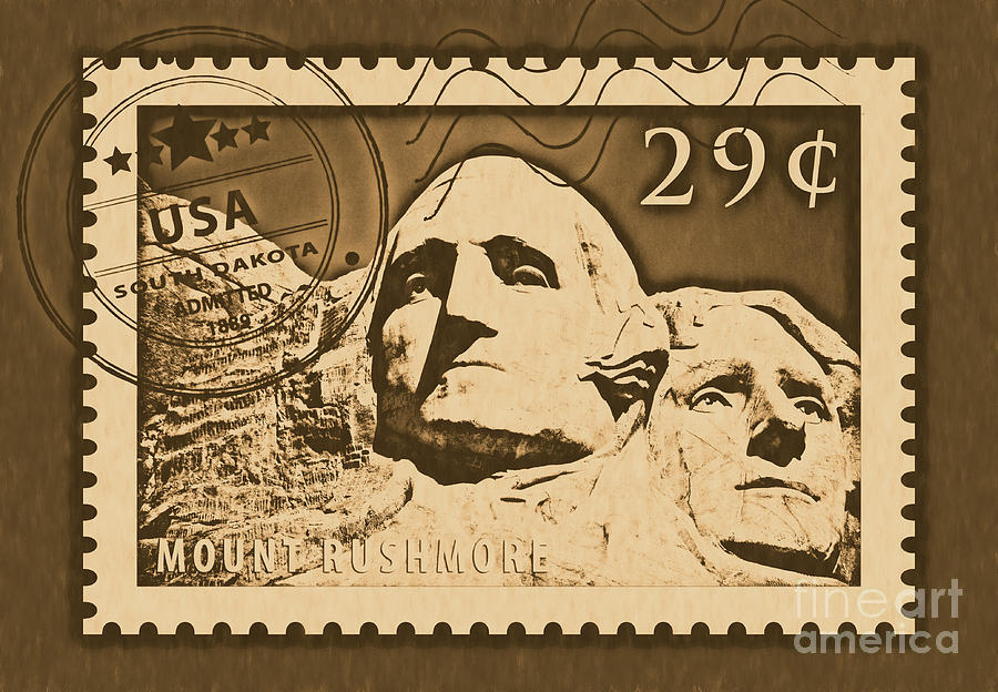 Mount Rushmore Washington and Jefferson South Dakota Rustic Stamp Themed Poster Digital Art by Shawn OBrien