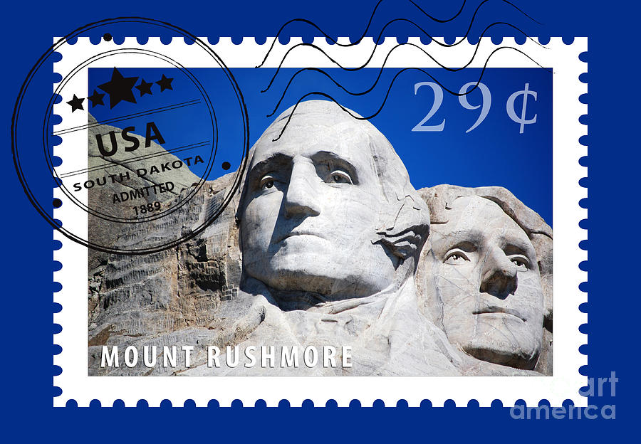 Rushmore Digital Art - Mount Rushmore Washington and Jefferson South Dakota Stamp Themed Poster by Shawn OBrien