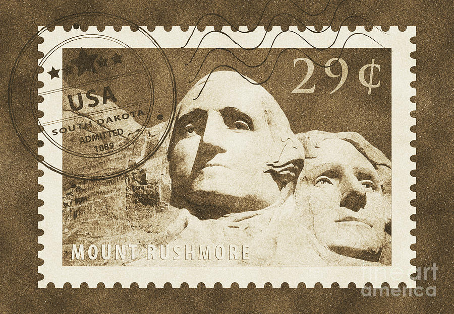 Mount Rushmore Washington and Jefferson South Dakota Vintage Stamp Themed Poster Digital Art by Shawn OBrien