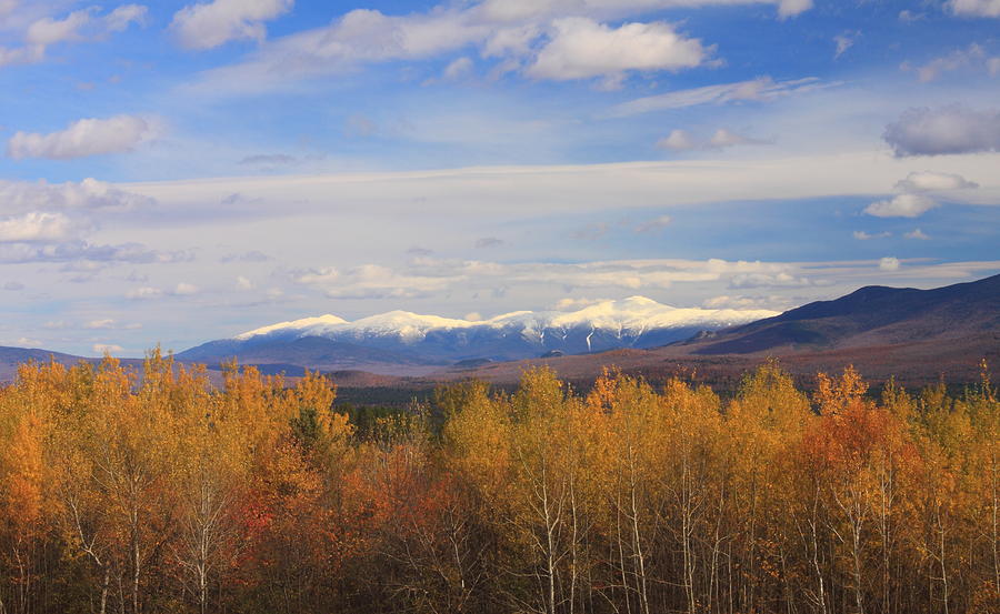 Mount Washington and Presidential Range Snow Foliage Photograph by John Burk