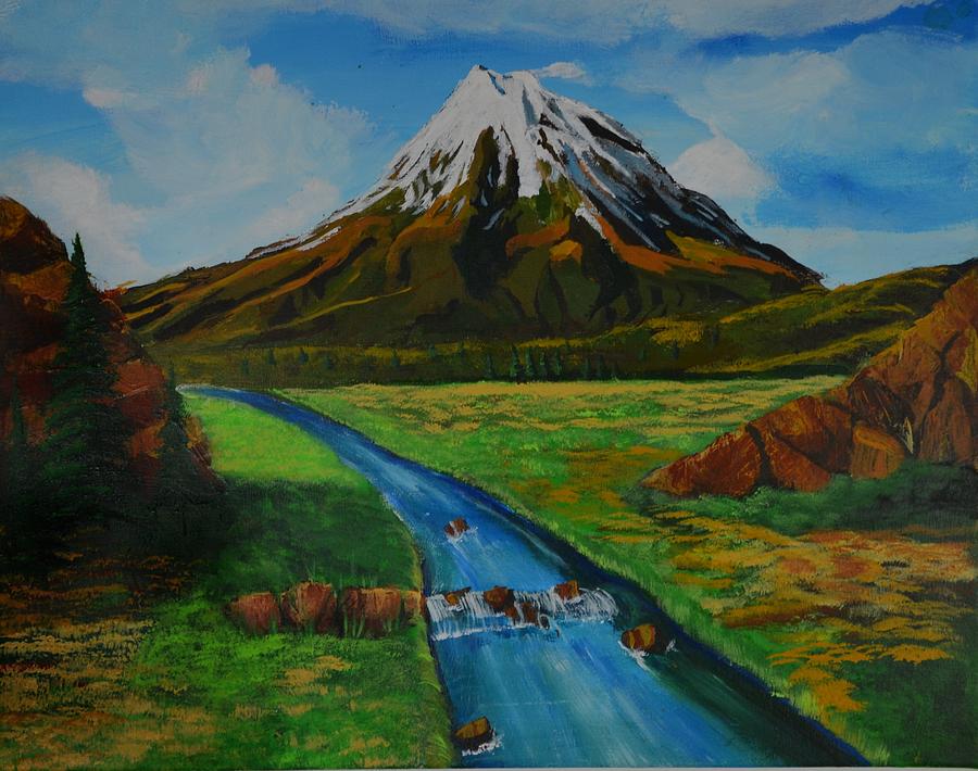 Mountain Painting - Mountain and River by P Dwain Morris