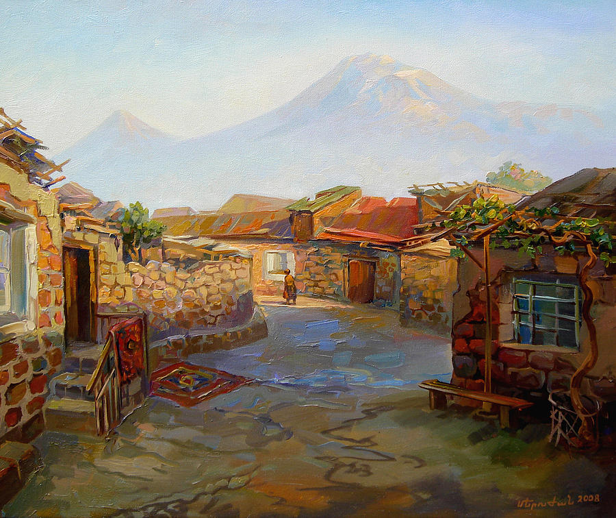 Armenian Landscape Painting - Mountain Ararat and the old part of Yerevan. by Meruzhan Khachatryan