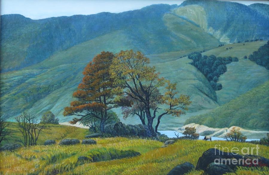 Nature Painting - Mountain Behind Fields by Tierong Fu