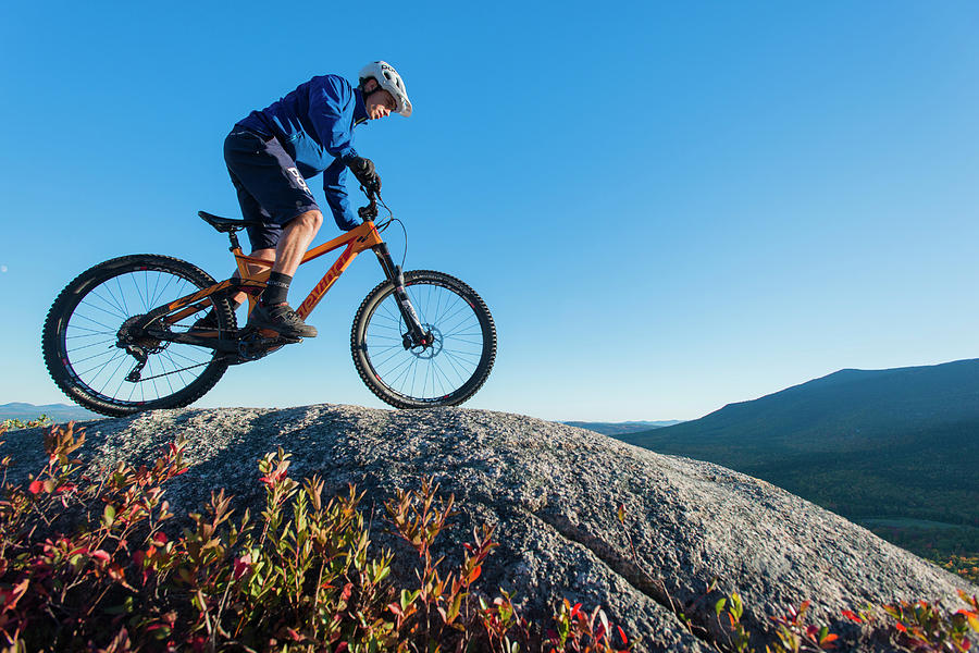 Nature Photograph - Mountain Biker Riding On The Rocky by Joe Klementovich