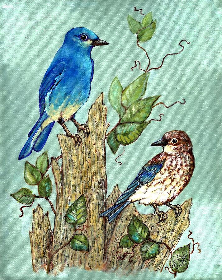 Mountain Bluebirds Painting by VLee Watson