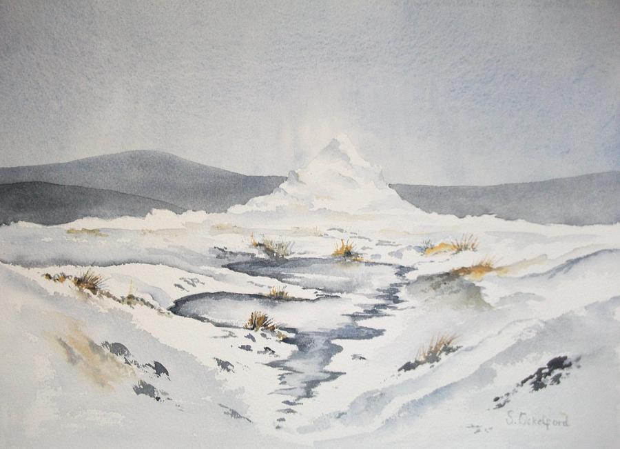 Winter Painting - Mountain Cairn In Snow by Super Cosmic