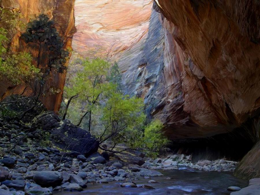 Mountain Canyon River Painting by Bruce Nutting