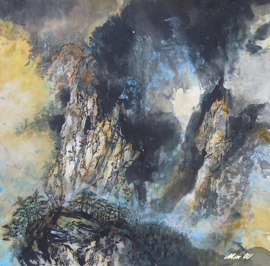 Mountain Cliff Painting by L R B
