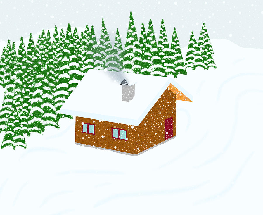 Winter Digital Art - Mountain Cottage In A Snowfall Landscape by Ciprian Dragusanu