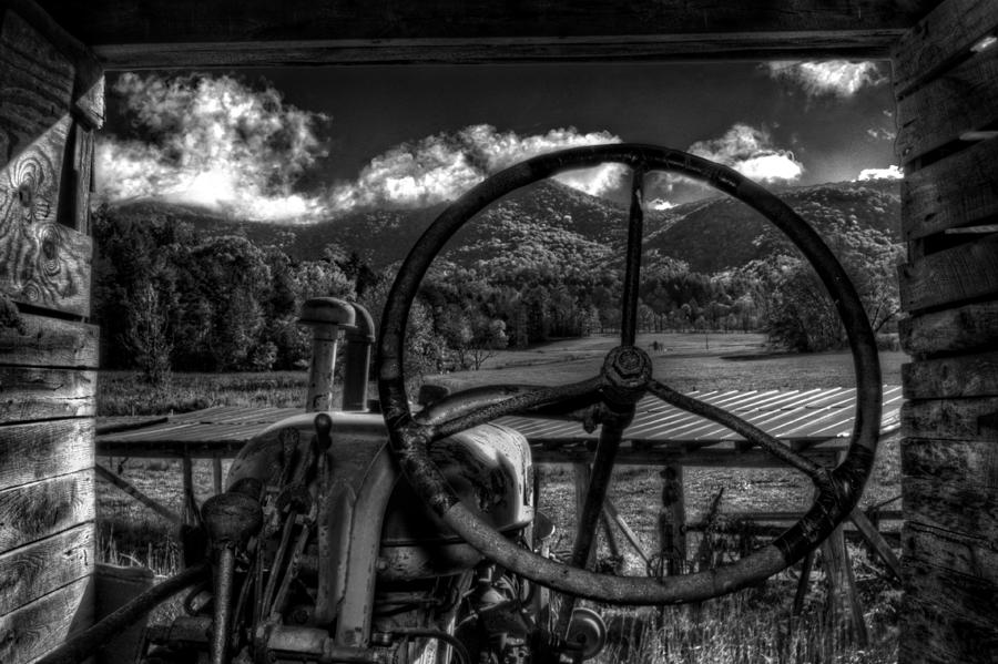 Mountain Photograph - Mountain Farm View in Black and White by Greg and Chrystal Mimbs