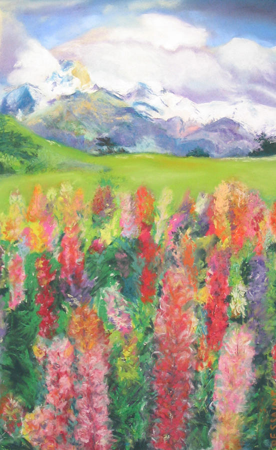 Landscape Painting - Mountain Flowers by Linda Dessaint