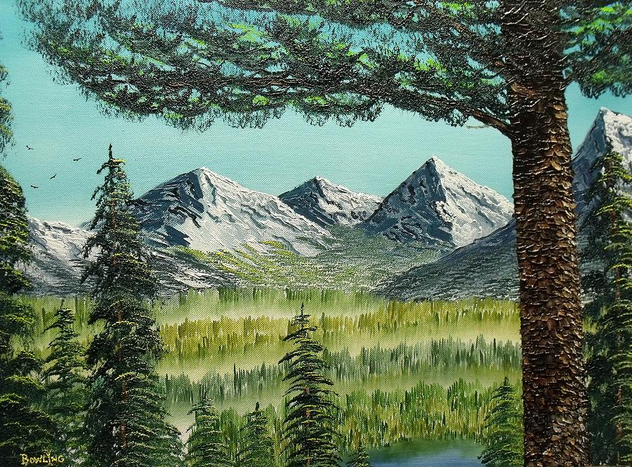 mountain and forest painting