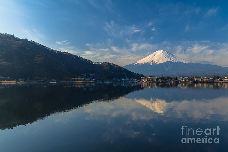Flower Photograph - Mountain Fuji view from the lake in Japan. by Tosporn Preede