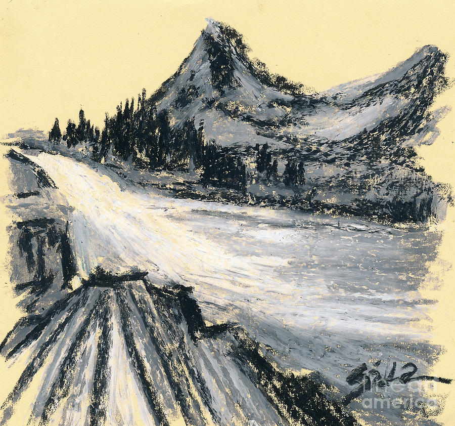 Mountain In Oil Pastels Drawing by Lidija Ivanek - SiLa