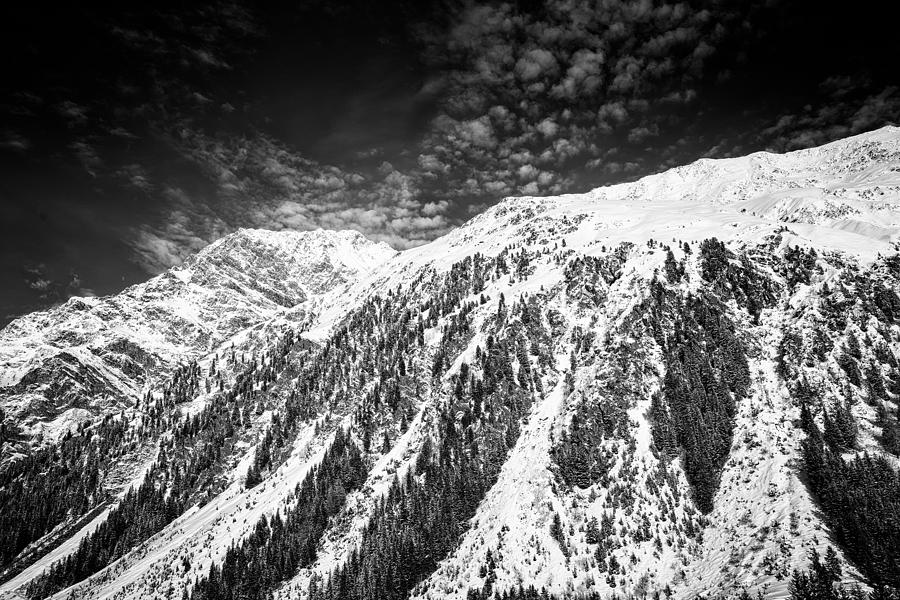 Winter Photograph - Mountain in winter black and white Austria by Matthias Hauser