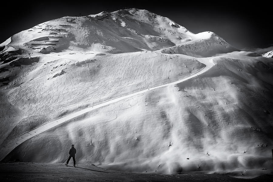 Winter Photograph - Mountain in winter in Austria black and white by Matthias Hauser