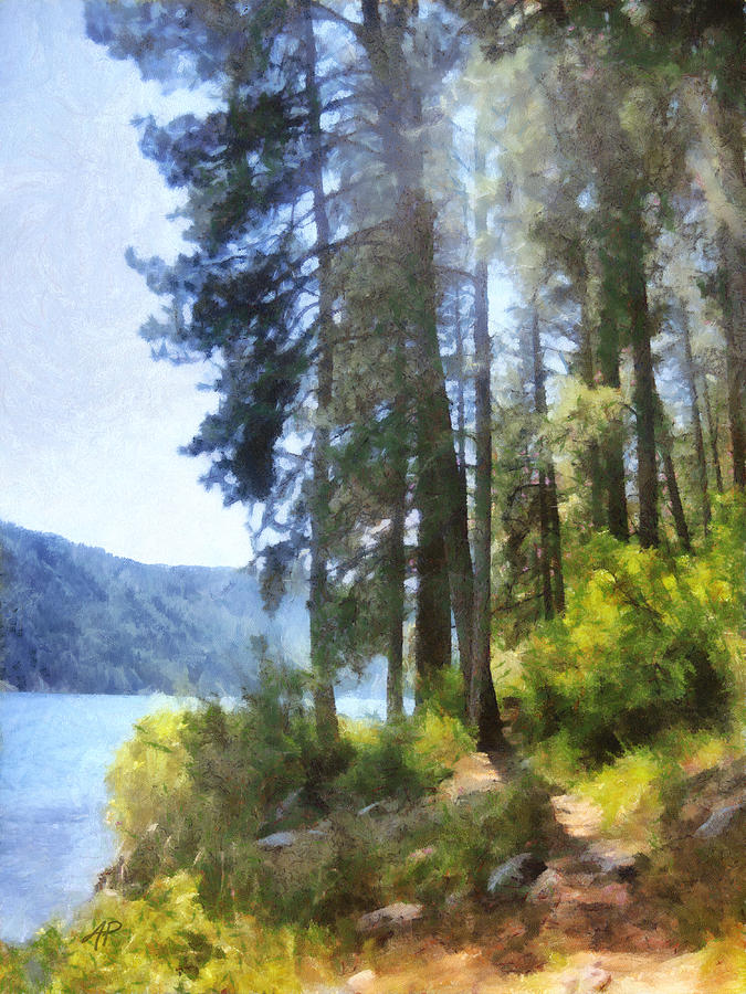 Mountain Lake in Summer Two - nature - art Painting by Ann Powell