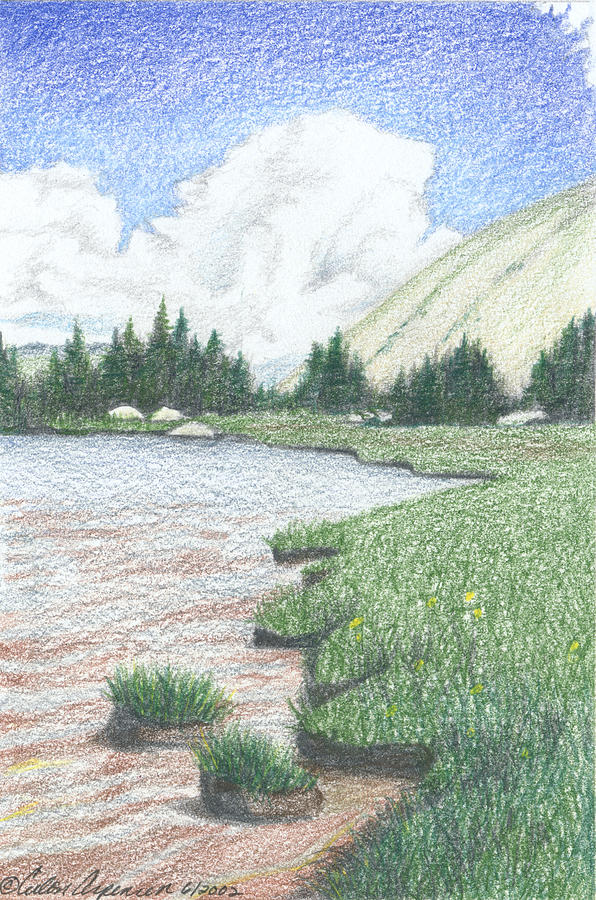 Mountain Lake in the Tobacco Roots Drawing by Ceilon Aspensen