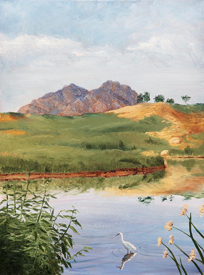 Mountain Landscape with Egret Painting by Masha Batkova