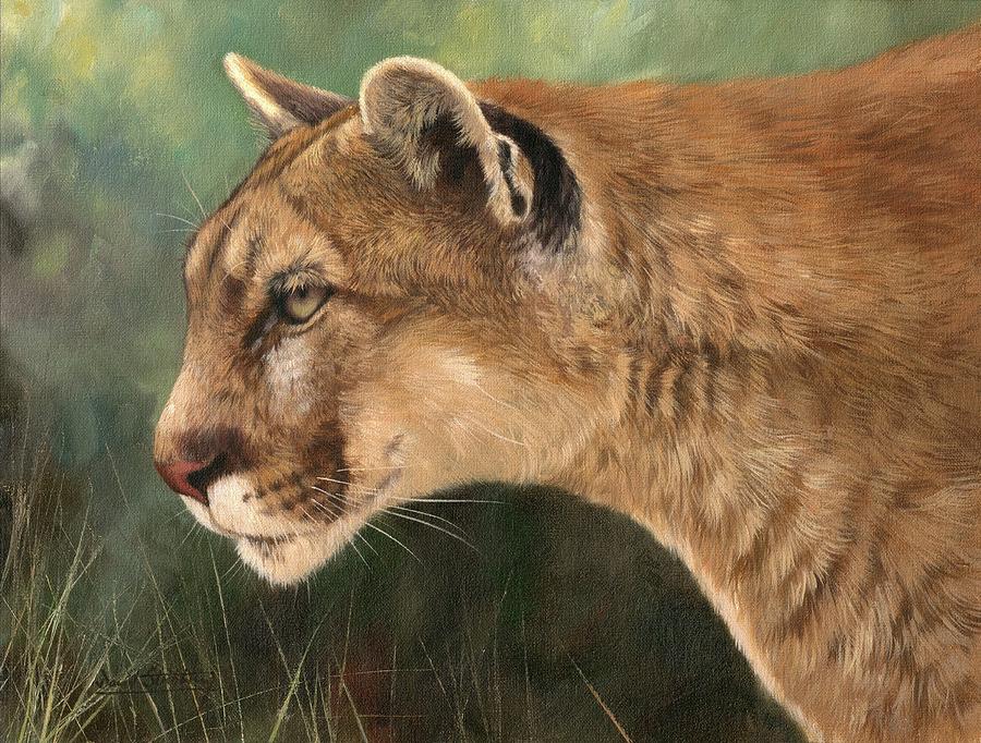 Mountain Lion Painting by David Stribbling