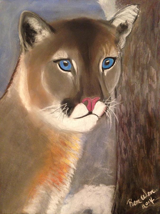 Mountain Lion in Winter Painting by Renee Michelle Wenker