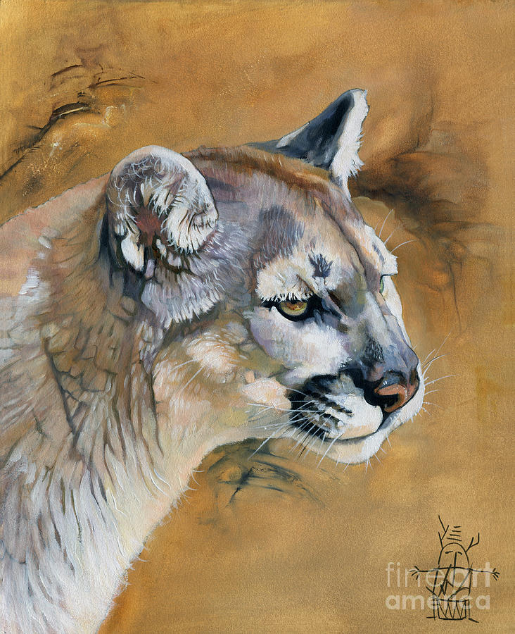 Mountain Lion Painting by J W Baker