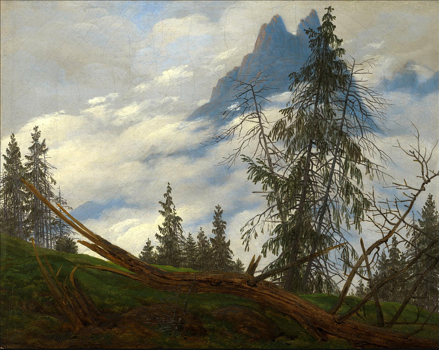 Caspar David Friedrich Painting - Mountain Peak with Drifting Clouds by Caspar David Friedrich
