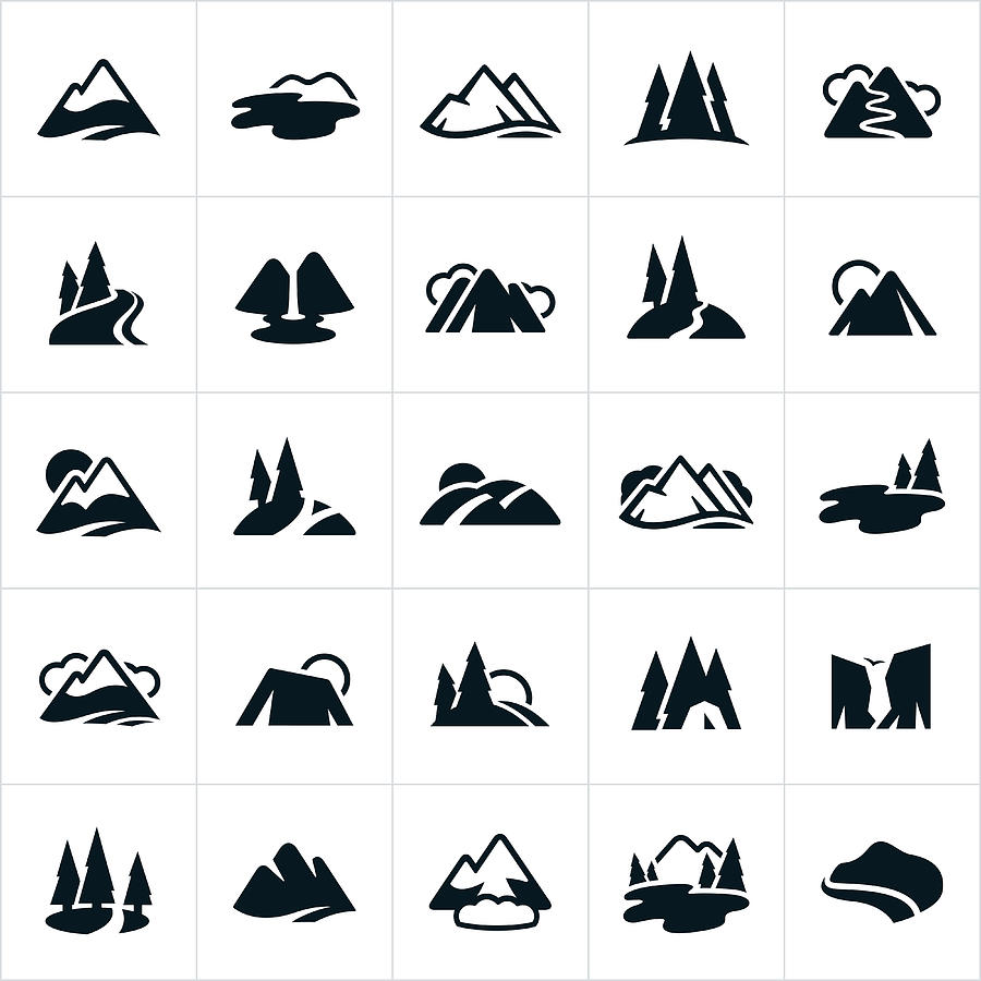 Mountain Ranges, Hills and Water Ways Icons Drawing by Appleuzr