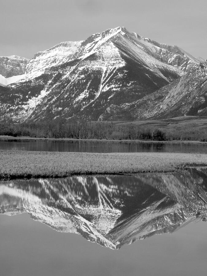 Waterton Lakes Black And White Mountain Reflections Photograph