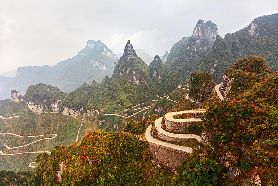 Mountain road in Tianmen Mountain National Park, Zhangjiajie, China Photograph by Rusm