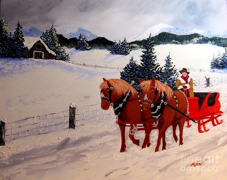 Mountain Sleigh Ride  Painting by Peggy Miller