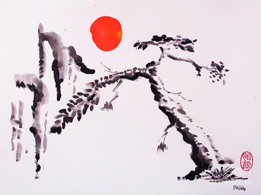 Mountain - Sun - Pine Tree Painting