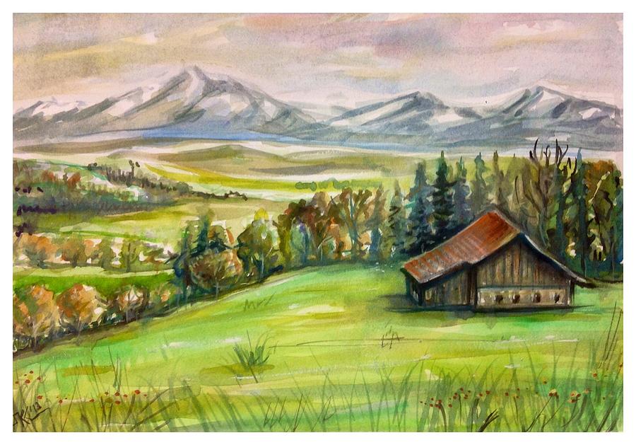 Mountain view Painting by Katerina Kovatcheva