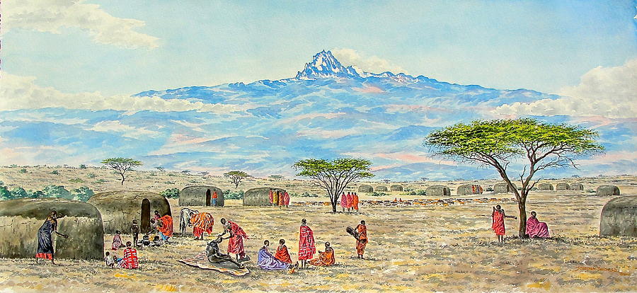 Mountain Village Painting by Joseph Thiongo