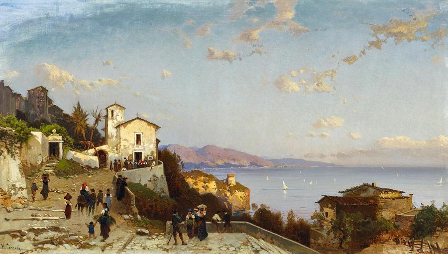 Mountain village on the Ligurian coast Painting by Celestial Images