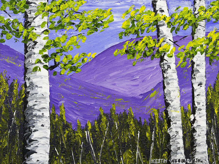 Mountains And Birch Trees In Spring Pallete Knife Painting Painting by Keith Webber Jr