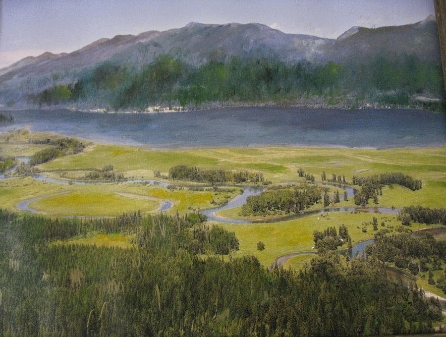 Mountains in Montana at Flathead Lake Painting by Lucille  Valentino