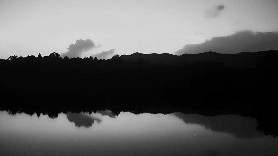 Mountains Mirrored in a Lake in Black and White Abstraction Photograph by Kelly Hazel