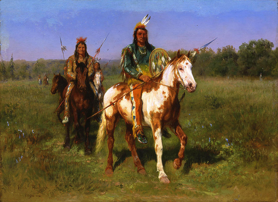 Mounted Indians Carrying Spears Painting by Rosa Bonheur