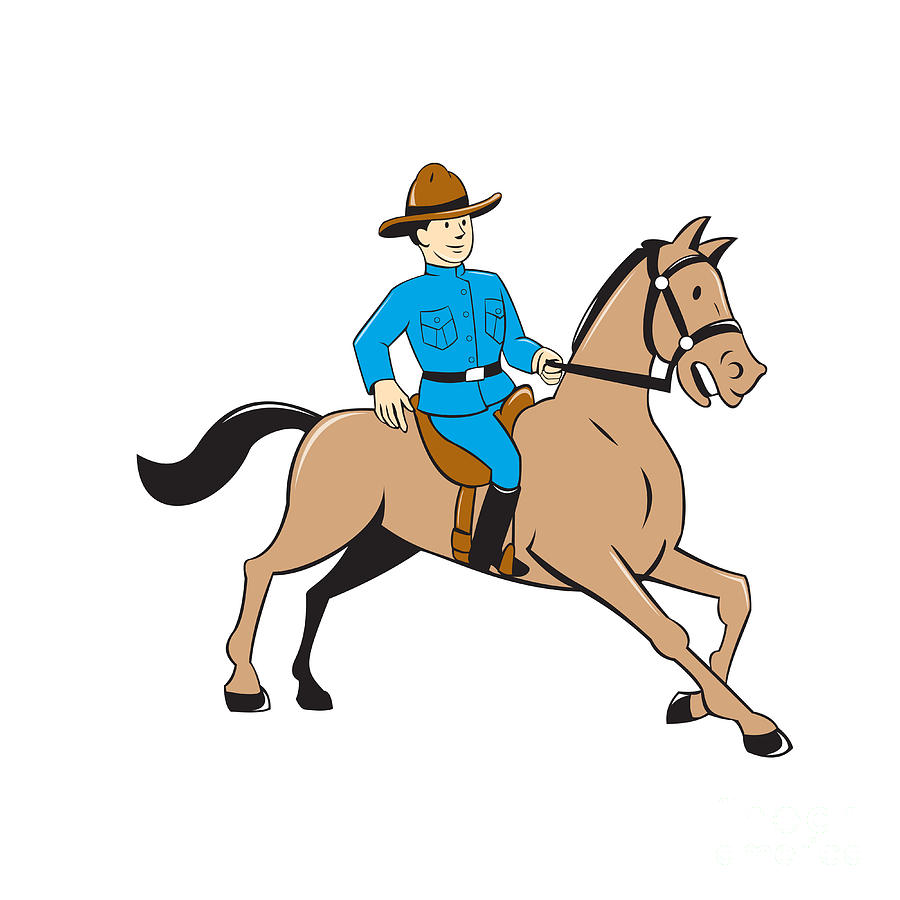 Mounted Police Officer Riding Horse Cartoon Digital Art by Aloysius  Patrimonio - Fine Art America