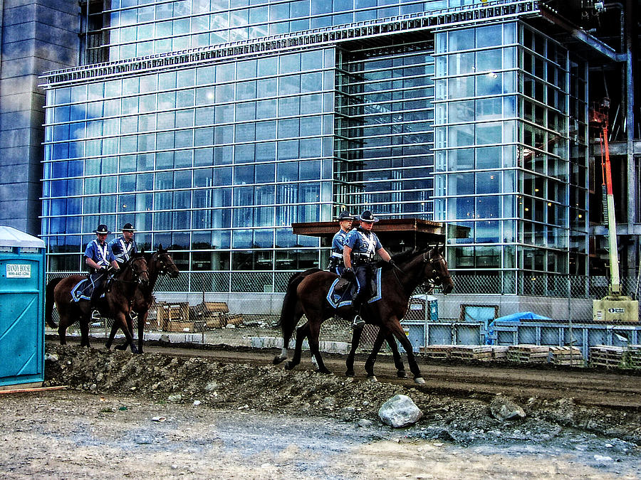 Mounted Troopers Patrol CMGI Stadium Photograph by Mike Martin