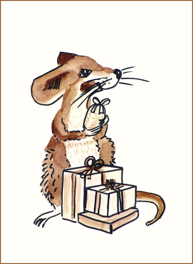 Mouse Painting - Mouse and gifts by Liz Marshall