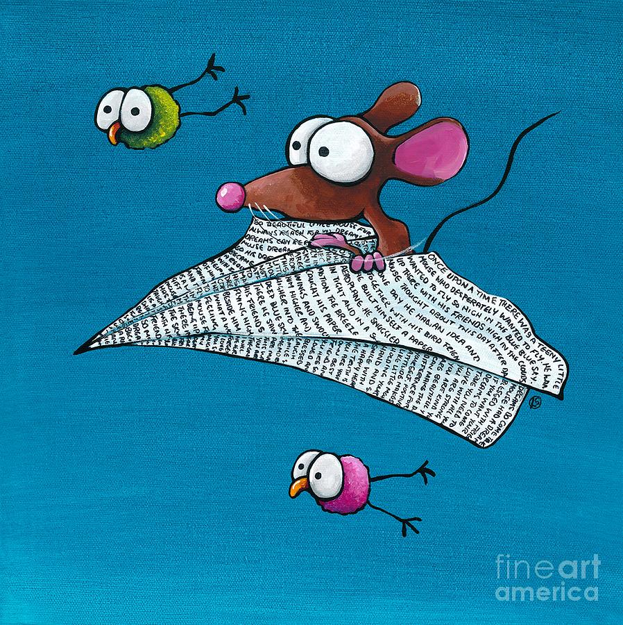 Mouse in a Paper Plane Painting by Lucia Stewart