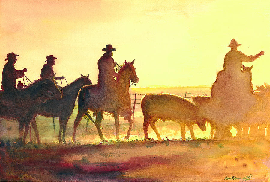 Horse Painting - Moving Cows by Don Dane
