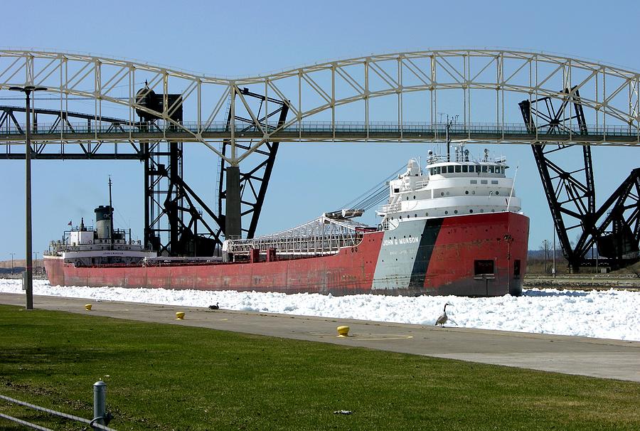 Moving through the ice to the Soo Locks Photograph by Keith Stokes