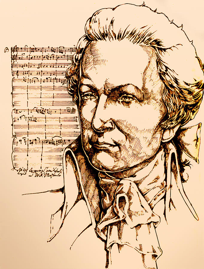 Mozart Drawing by Derrick Higgins
