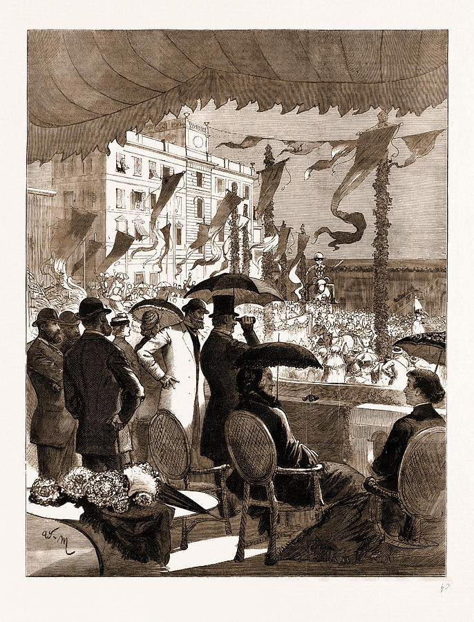Vintage Drawing - Mr. And Mrs. Gladstone Witnessing The Carnival Procession by Litz Collection