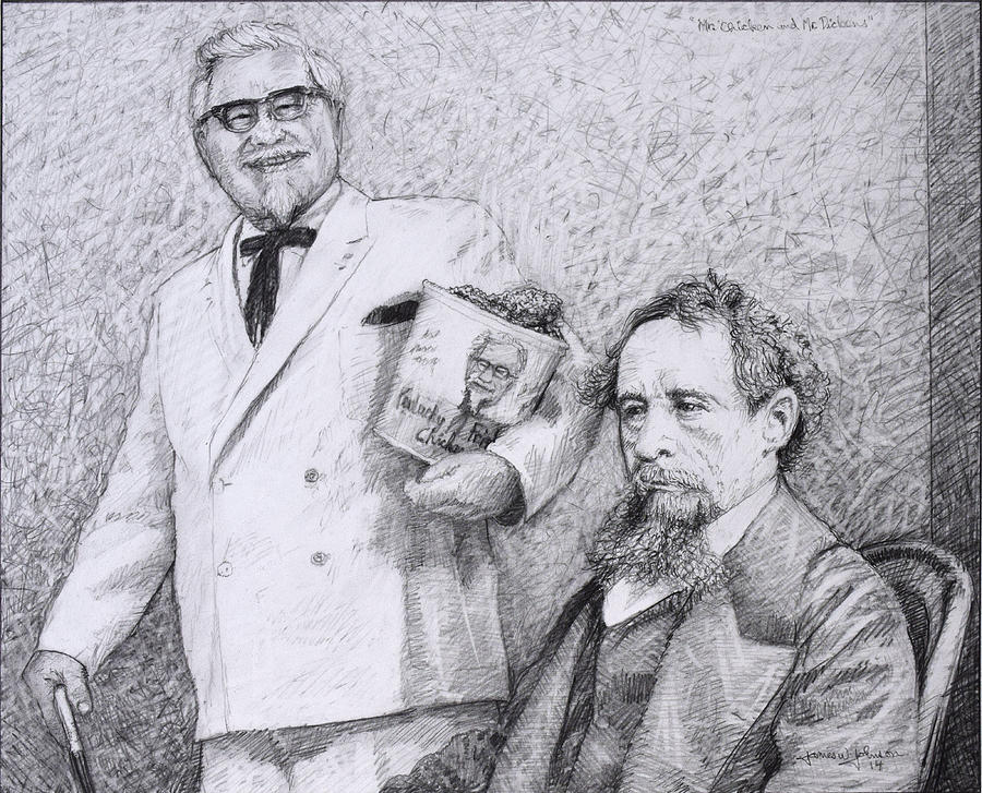 Mr Chicken and Mr Dickens Drawing by James W Johnson