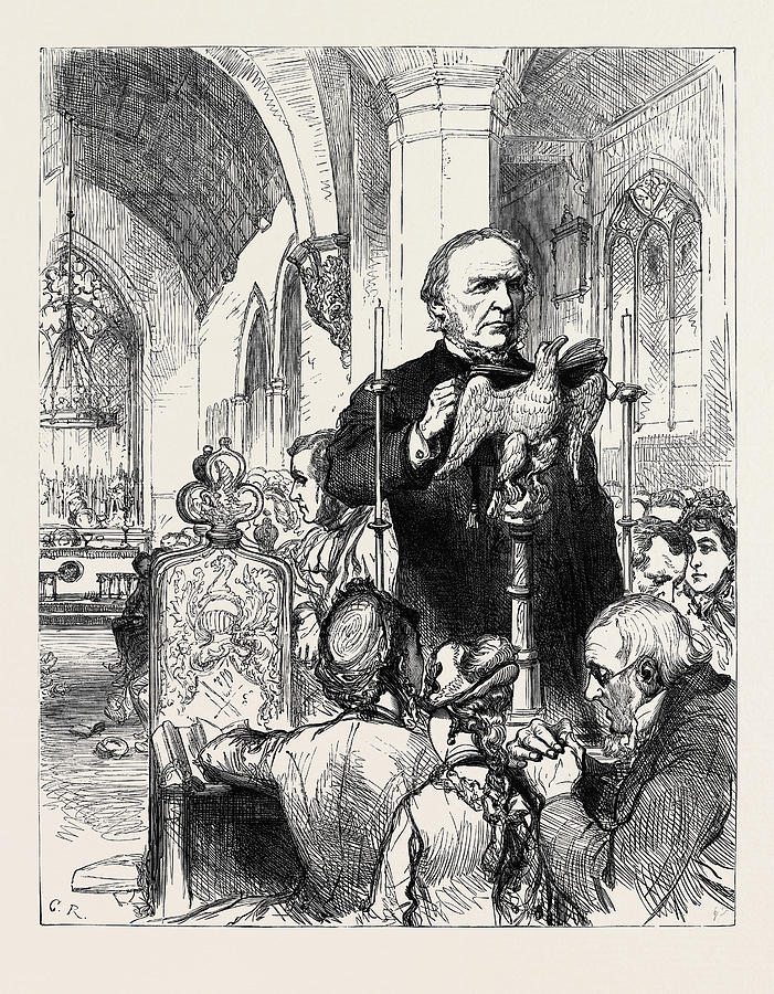 Vintage Drawing - Mr. Gladstone Reading The Lessons At Hawarden Church 1880 by English School
