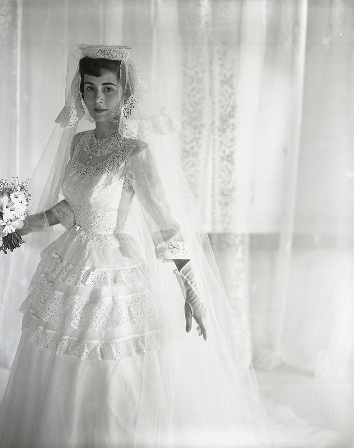 Mrs. Chance Vought Wearing A Wedding Gown Photograph by Horst P. Horst
